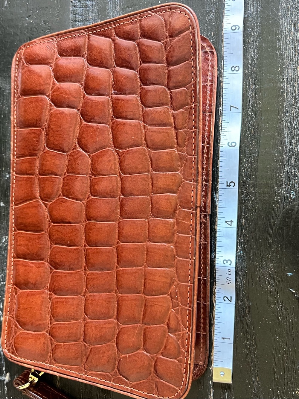 Nine West Brown Croc-Embossed Leather Wristlet - Picture 7 of 11